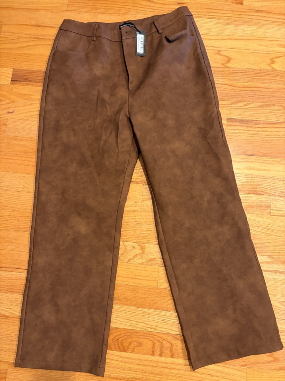 PrettyLittleThing Brown Suede-Look Straight Leg Trousers